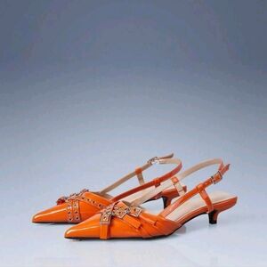 Women's Buckle Strap Kitten Heel Backless High Heels,Versatile